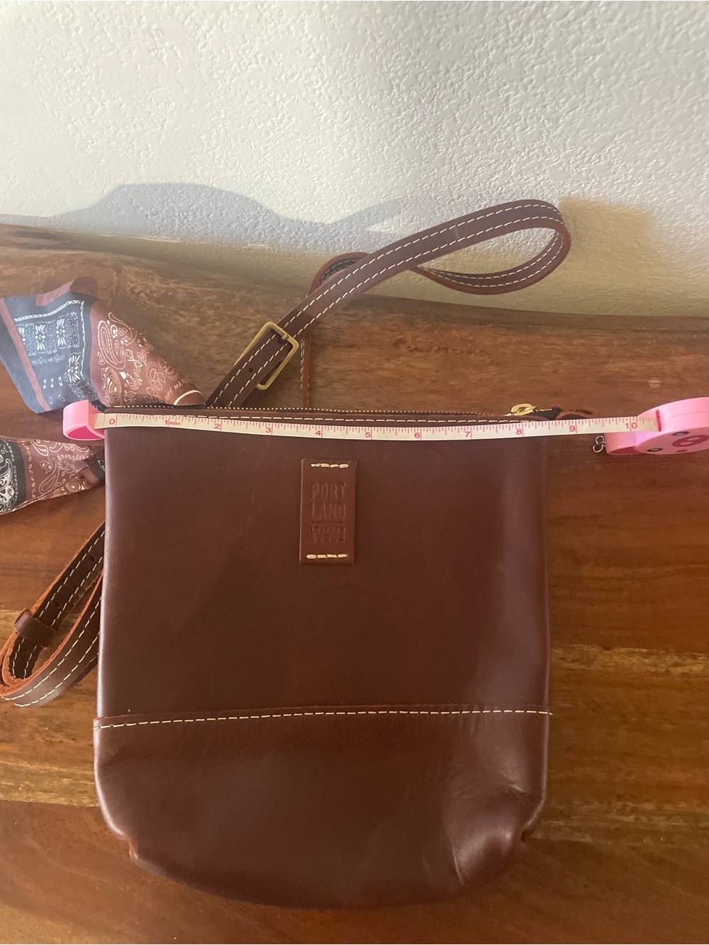 NWOT Portland Leather Goods Brown Full Grain Leather Crossbody + Matching Scarf - Picture 14 of 16